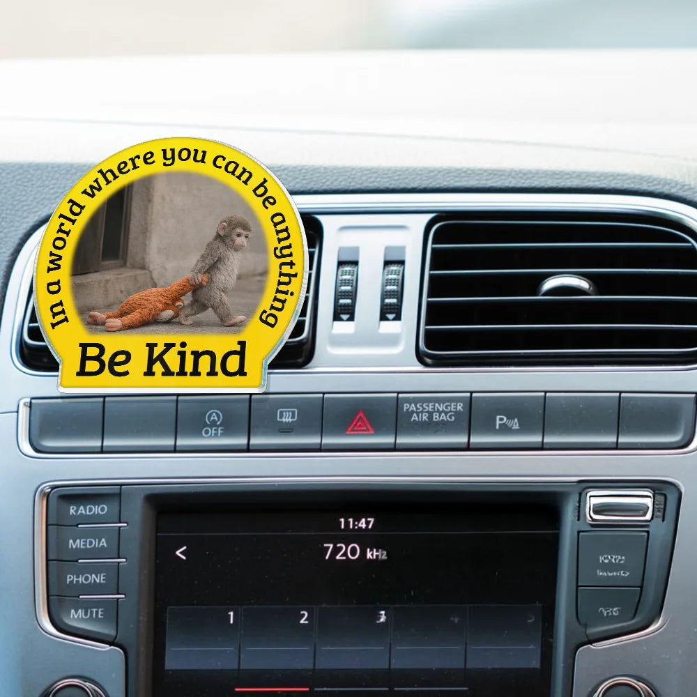 Punch Monkey,Gift For Yourself,Love,Gift For Bestie,Gift For Women,Gift For Men - In A World Where You Can Be Anything Be Kind - Personalized Acrylic Car Vent Clip