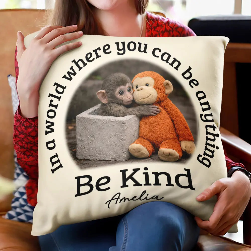 Punch Monkey, Gift For Yourself, Love, Gift For Bestie, Gift For Women, Gift For Men - In A World Where You Can Be Anything Be Kind - Personalized Pillow