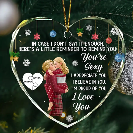 In Case I Don't Say It Enough 3D Kissing Couples - Personalized Heart Shaped Glass Ornament