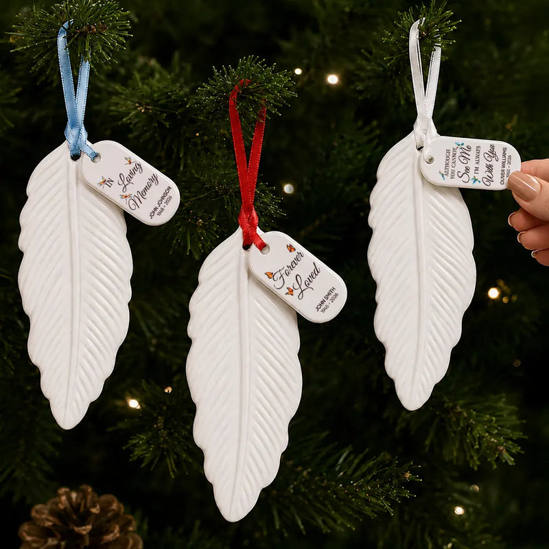 Memorial Loved One,Healing,Christmas,Family,Memorial,Custom Text - In Loving Memory Christmas Sympathy Gift - Personalized Feather Ornament