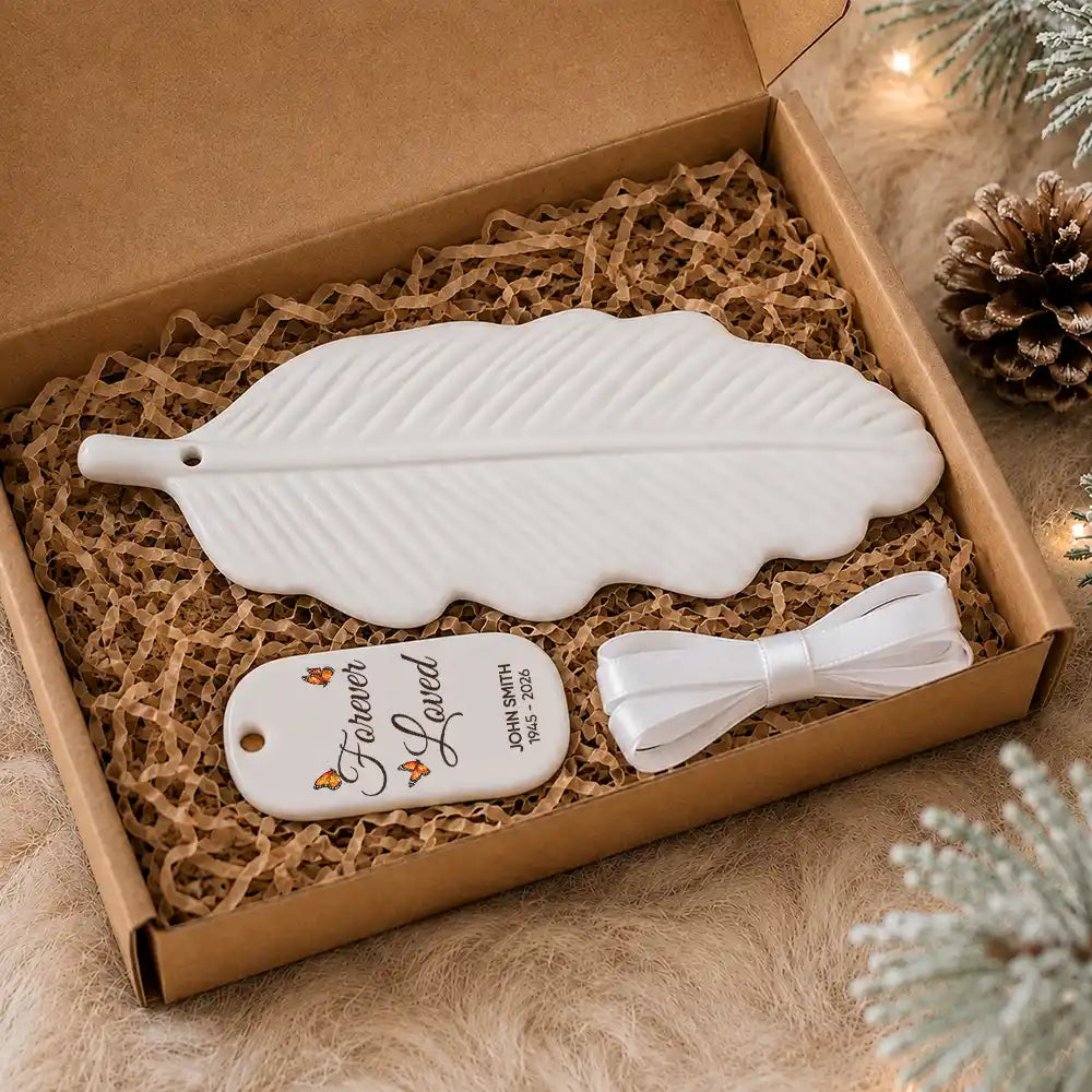 Memorial Loved One,Healing,Christmas,Family,Memorial,Custom Text - In Loving Memory Christmas Sympathy Gift - Personalized Feather Ornament