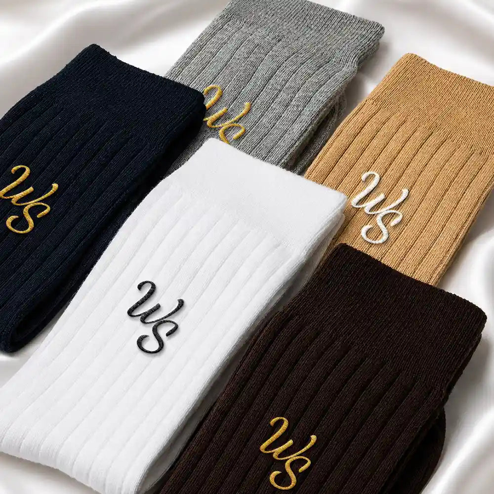 Gift For Husband, Romantic, Gift For Couples, Wedding, Intertwined Monogram - Monogram Intertwined Initials Couple - Personalized Embroidered Socks