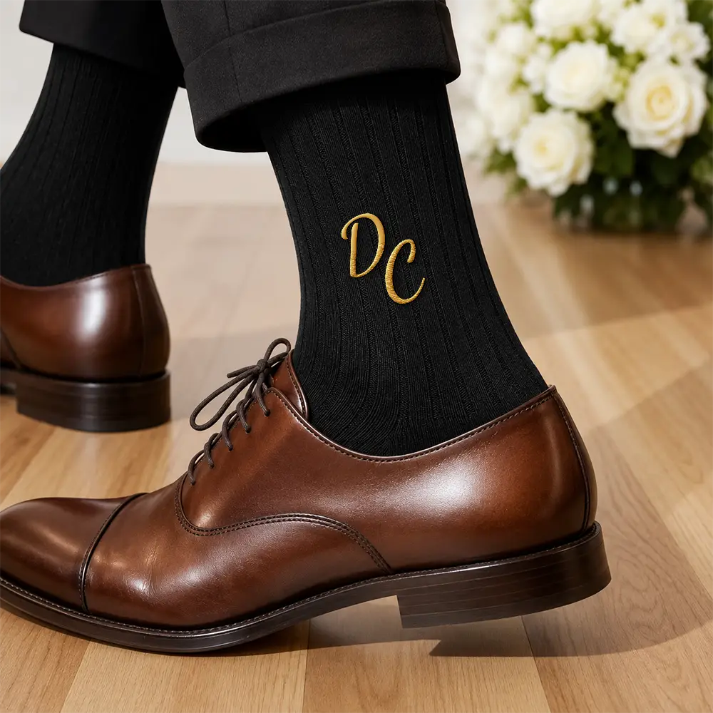 Gift For Husband, Romantic, Gift For Couples, Wedding, Intertwined Monogram - Monogram Intertwined Initials Couple - Personalized Embroidered Socks