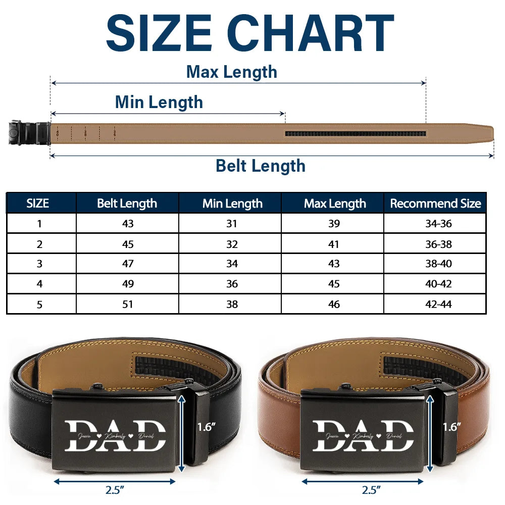 Dad - Children, Grandpa - Grandkids, Gift For Men, Gift For Grandpa, Gift For Father - It Reminds You How Much We Love You Dad Papa - Personalized Leather Belt With Engraved Buckle