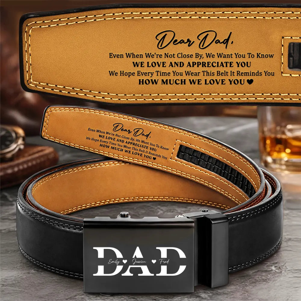Dad - Children, Grandpa - Grandkids, Gift For Men, Gift For Grandpa, Gift For Father - It Reminds You How Much We Love You Dad Papa - Personalized Leather Belt With Engraved Buckle