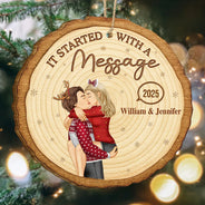 Christmas, Gift For Couples, Gift For Husband, Gift For Wife, Gift For Boyfriend, Gift For Girlfriend, Happy - It Started With A Message Online Dating Couple Side View - Personalized Custom Shaped Wooden Ornament