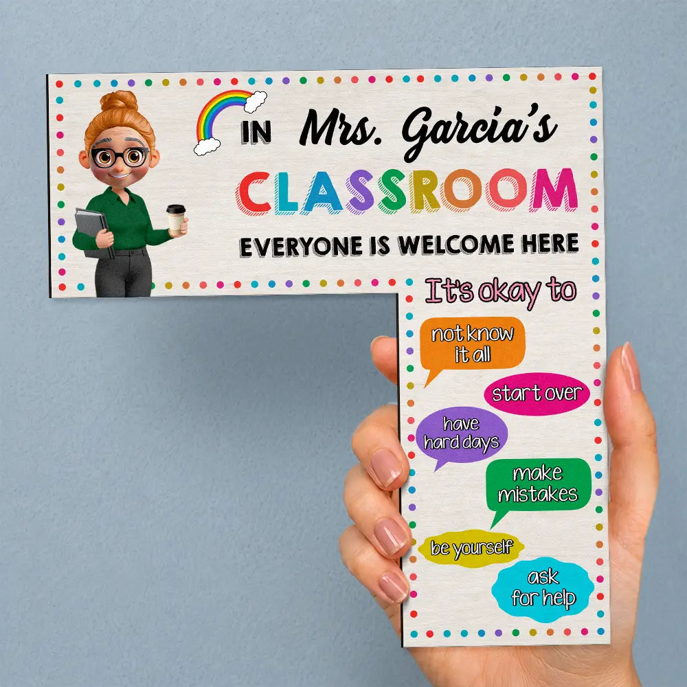 Back To School,Teacher,Proud,Vector - It's Okay In This Classroom Affirmations Teacher - Personalized Door Corner Wood Sign
