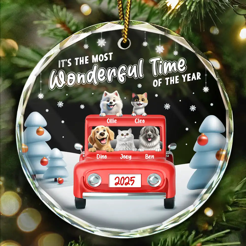 It's The Most Wonderful Time Of The Year - Personalized Circle Glass Ornament