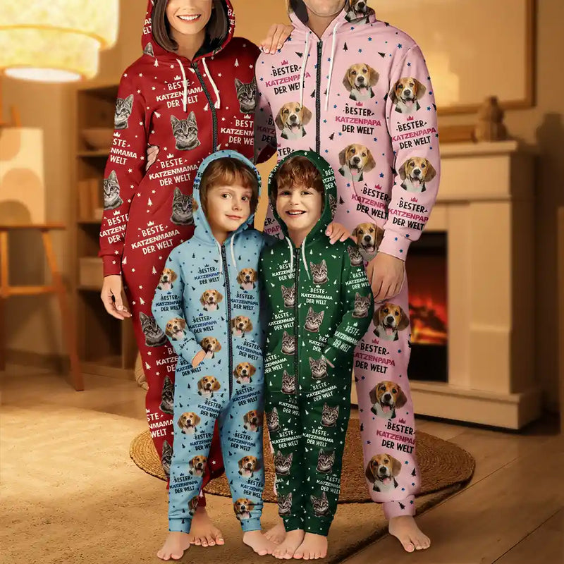 Dog Lovers,Dog Mom,Dog Dad,Dog Couple,Cat Lovers,Cat Mom,Cat Dad,Cat Couple,Pet Lovers,Pet Mom,Pet Dad,Pet Couple - Eigenes Foto Hundebesitzer Und Katzenliebhaber - Personalisierter Unisex-Jumpsuit Mit Kapuze