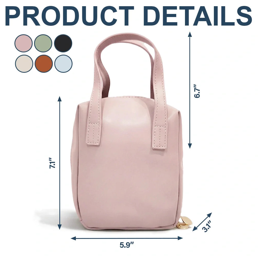 Gift For Yourself,Gift For Women,Happy - Flower Field Birth Month Flower & Name - Personalized Leather Makeup Bag With Handle