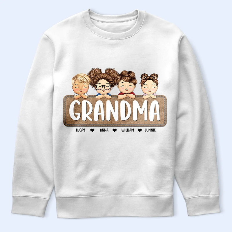 Gift For Mother,Gift For Grandma,Grandma,Grandkids - Jeans Pattern Mom Nana And Kids - Personalized T Shirt