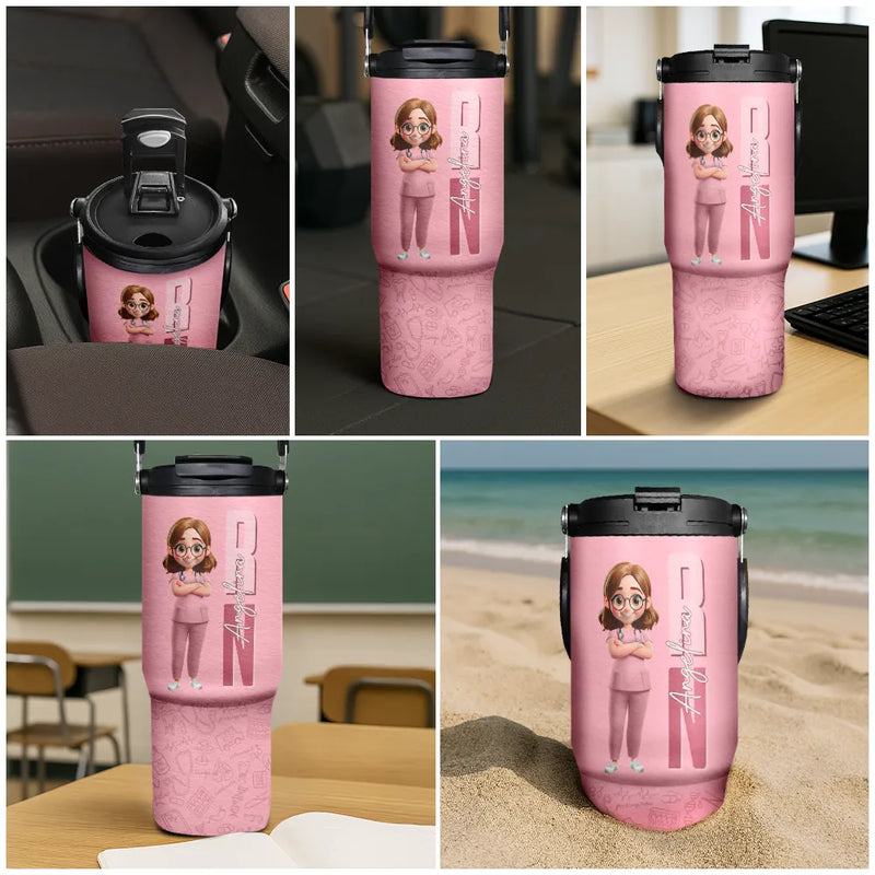 Nurse, Gift For Women, Gift For Men, Happy - Job Title 3D Effect Nurse - Personalized 30oz Tumbler With Handle