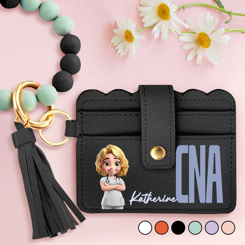 Gift For Yourself, Nurse, Happy, Gift For Women - Job Title 3D Effect Nurse - Personalized Keychain Wristlet Leather Wallet
