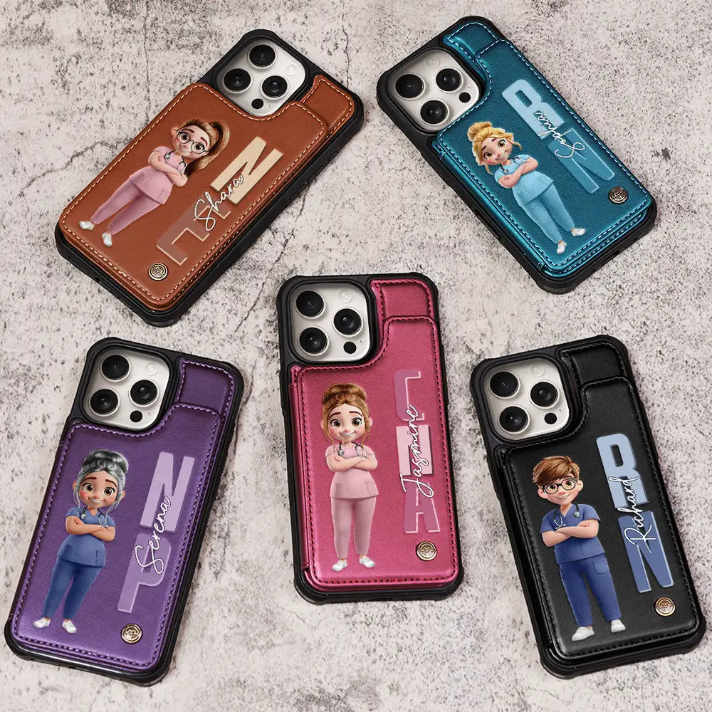 Nurse, Gift For Women, Gift For Men, Happy - Job Title 3D Effect Nurse - Personalized Leather Flip Wallet Phone Case