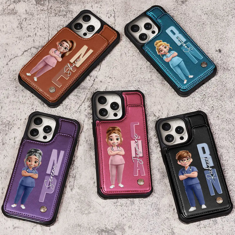 Nurse, Gift For Women, Gift For Men, Happy - Job Title 3D Effect Nurse - Personalized Leather Flip Wallet Phone Case