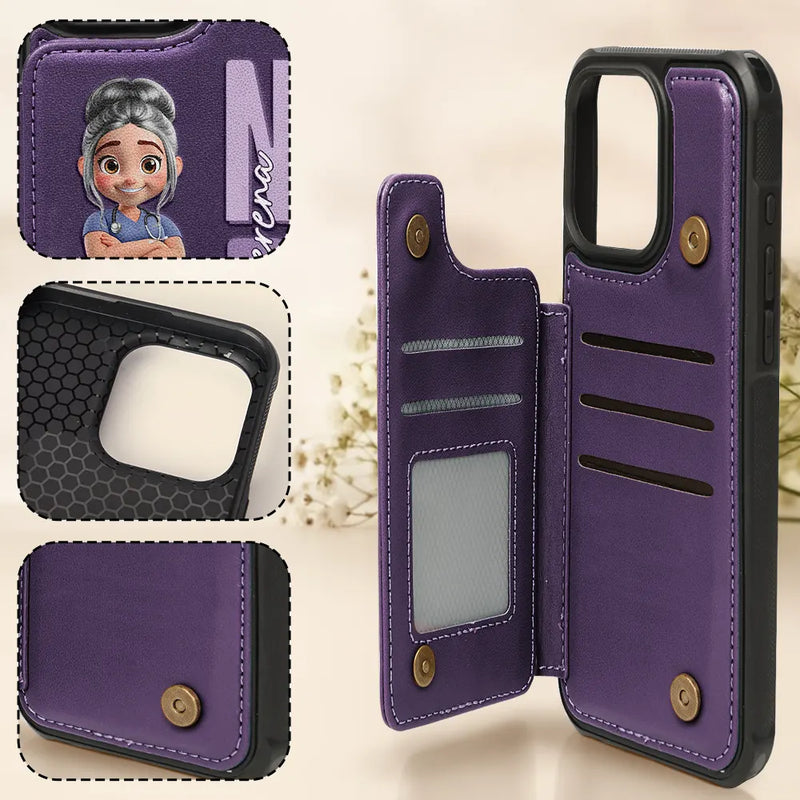 Nurse, Gift For Women, Gift For Men, Happy - Job Title 3D Effect Nurse - Personalized Leather Flip Wallet Phone Case