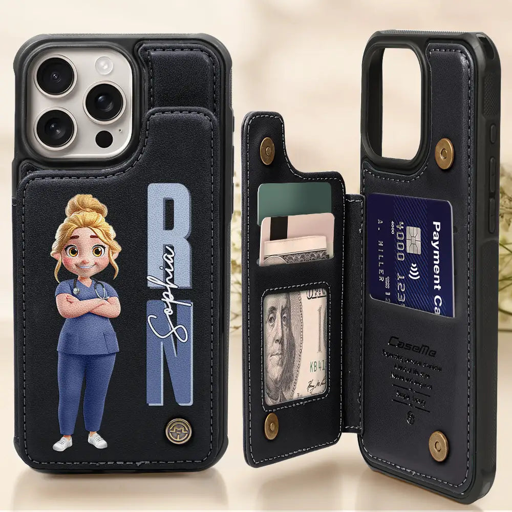 Job Title 3D Effect Nurse - Personalized Leather Flip Wallet Phone Case