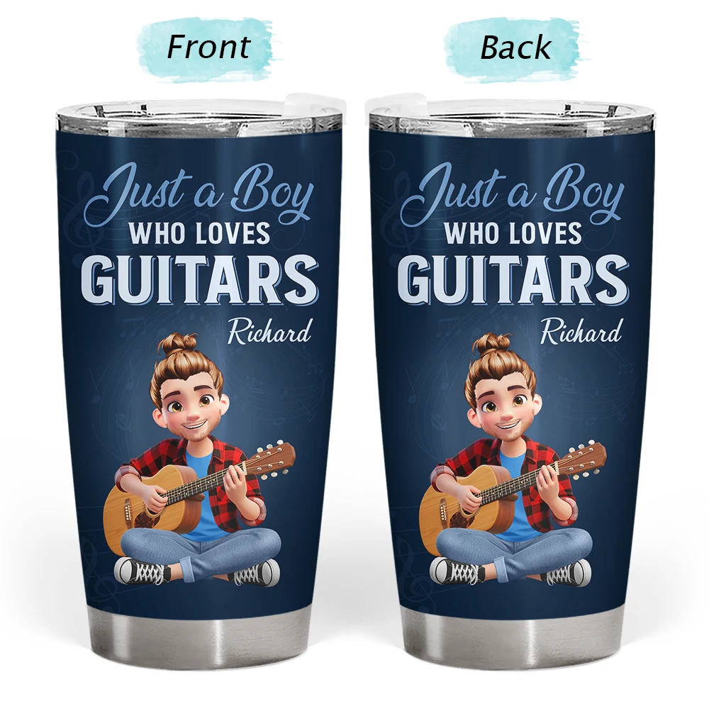 Gift For Women,Gift For Men,Gift For Yourself,Happy,Guitar - Just A Boy Who Loves Guitars - Personalized Tumbler