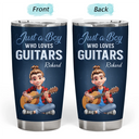 Gift For Women,Gift For Men,Gift For Yourself,Happy,Guitar - Just A Boy Who Loves Guitars - Personalized Tumbler