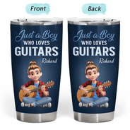 Gift For Women,Gift For Men,Gift For Yourself,Happy,Guitar - Just A Boy Who Loves Guitars - Personalized Tumbler