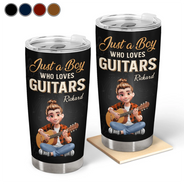 Gift For Women,Gift For Men,Gift For Yourself,Happy,Guitar - Just A Boy Who Loves Guitars - Personalized Tumbler