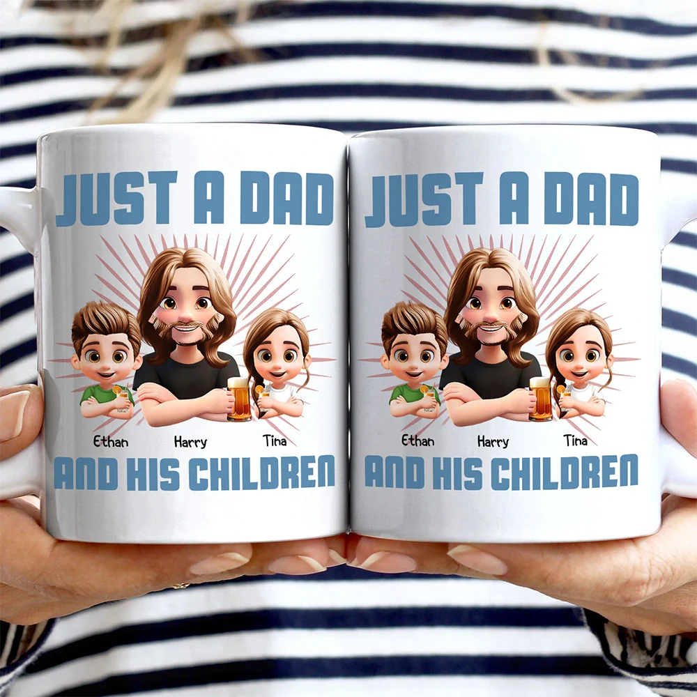 Gift For Father,Dad,Children - Just A Dad And His Girl 3D Effect Crossed Arms - Personalized Mug