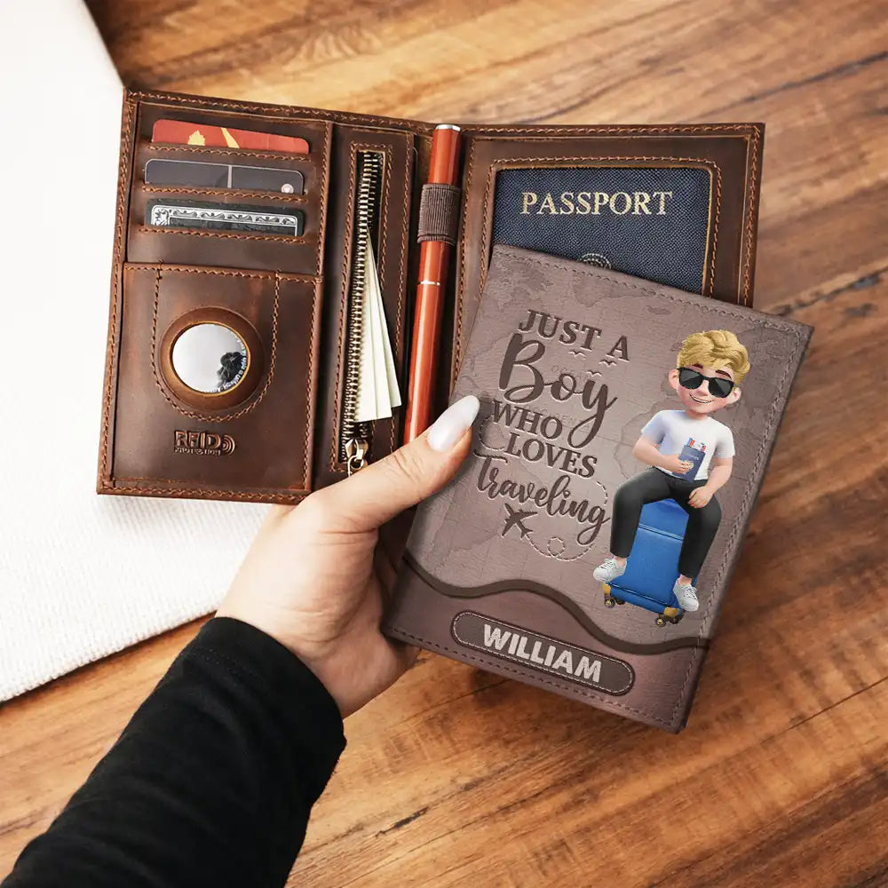 Gift For Yourself,Gift For Women,Gift For Men,Travel,Happy - Just A Girl Boy Who Loves Traveling - Personalized Leather Passport Holder