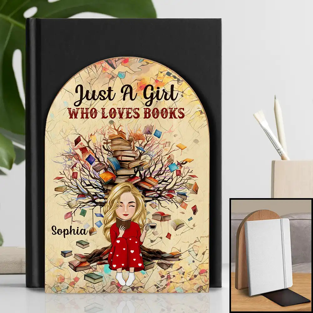 Just A Girl Who Loves - Personalized Wood Book Ends