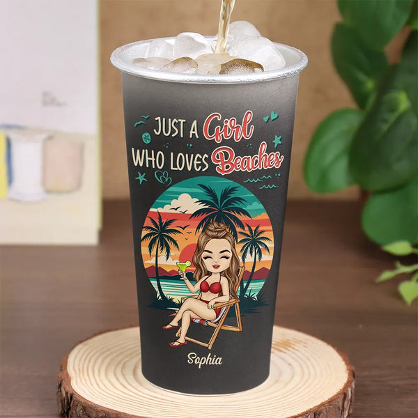 Gift For Women, Gift For Yourself, Summer, Travel, Beach, Happy - Just A Girl Who Loves Beaches Summer - Personalized Aluminum Color Changing Cup