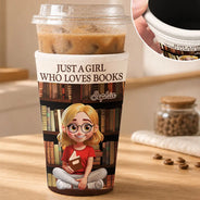 Christmas,Cozy,Reading,Gift For Yourself,Vector - Just A Girl Who Loves Books - Personalized Iced Coffee Sleeve