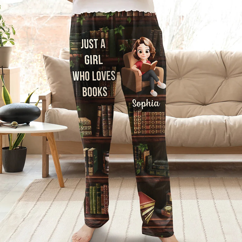 Reading,Happy,Gift For Yourself,Gift For Women,Gift For Daughter - Just A Girl Who Loves Books 3D Effect - Personalized Pajama Pants