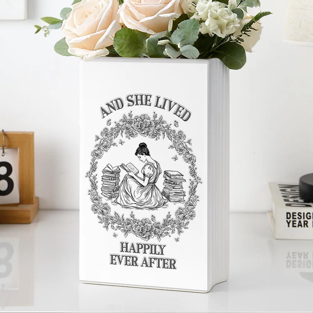 Gift For Yourself, Gift For Women, Reading, Happy - Just A Girl Who Loves Books Chinoiserie Toile 3D Inflated Effect - Personalized Ceramic Book Vase