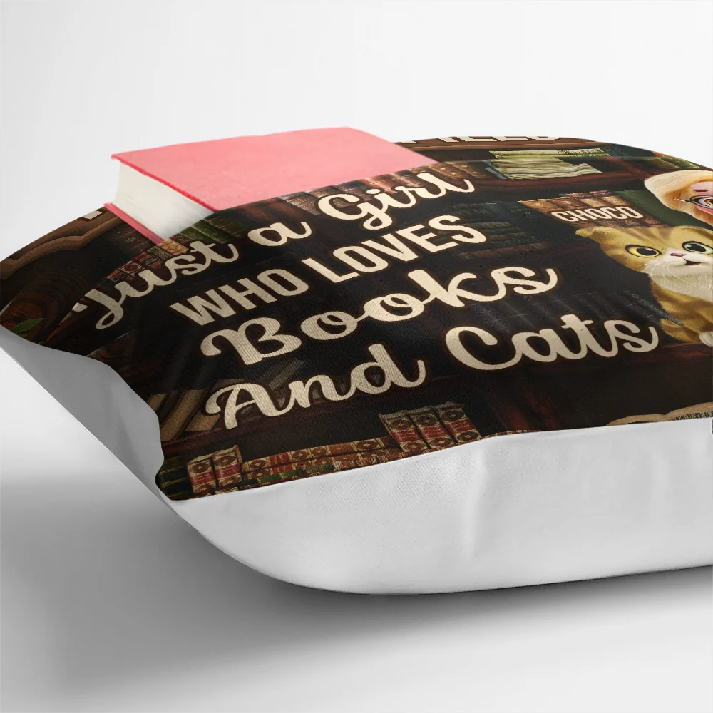 Gift For Yourself,Gift For Women,Gift For Men,Happy,Reading,Pet Lovers,Pet Mom,Pet Dad,Cat Lovers,Cat Mom,Cat Dad - Just A Girl Who Loves Books & Cats - Personalized Pocket Pillow