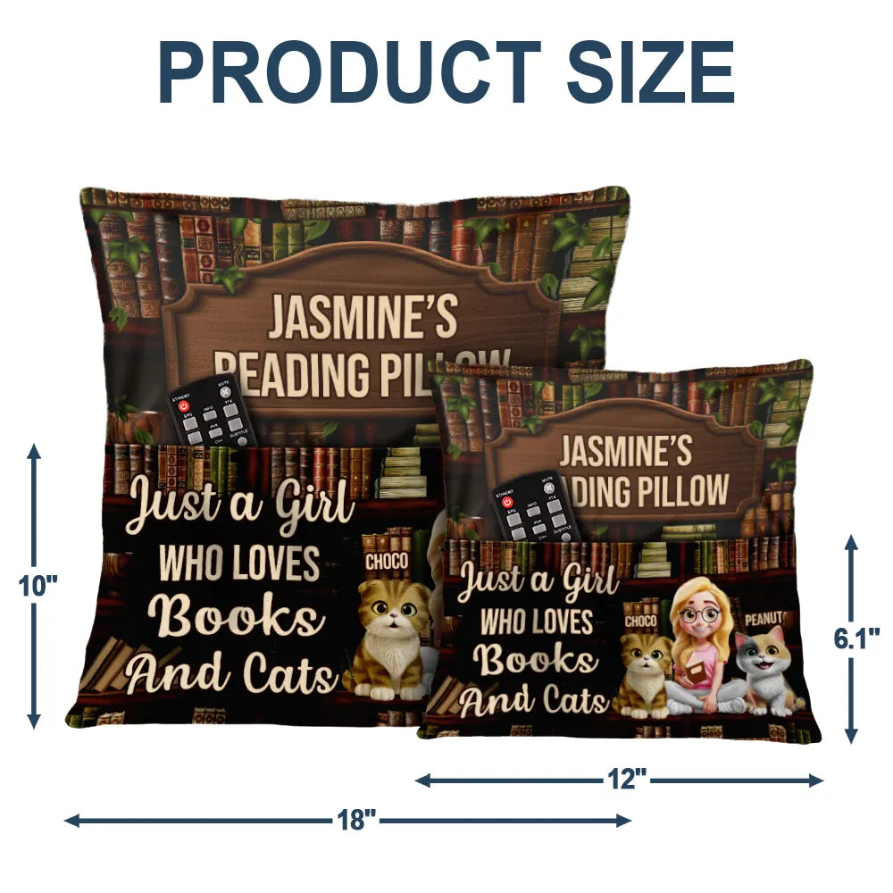 Gift For Yourself,Gift For Women,Gift For Men,Happy,Reading,Pet Lovers,Pet Mom,Pet Dad,Cat Lovers,Cat Mom,Cat Dad - Just A Girl Who Loves Books & Cats - Personalized Pocket Pillow