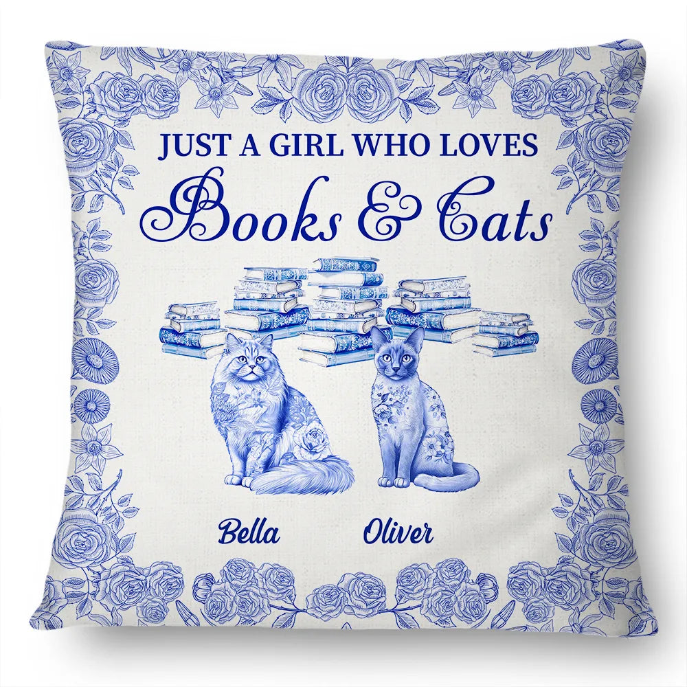 Just A Girl Who Loves Books & Pets Toile De Jouy Pattern - Personalized Pillow