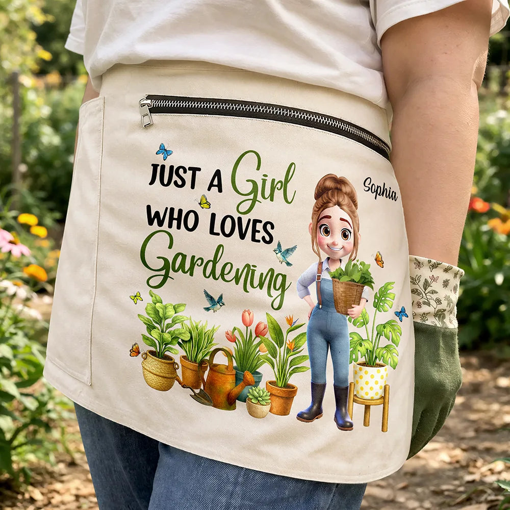 Gift For Women,Gift For Men,Happy,Gardening,Gift For Yourself,Gift For Mother,Gift For Father,Vector - Just A Girl Who Loves Gardening - Personalized Gardening Apron
