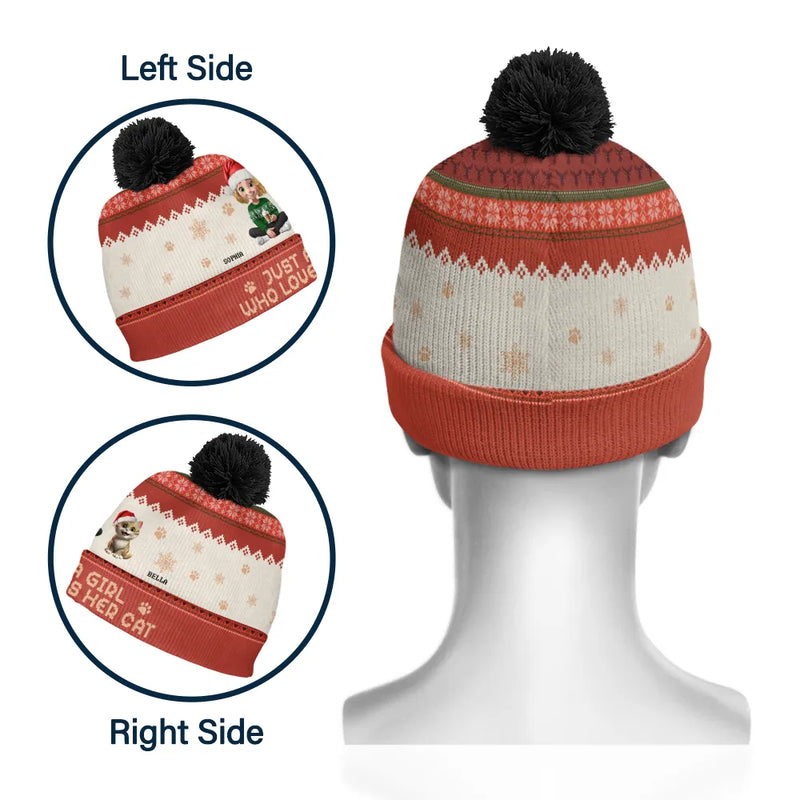Pet Lovers,Pet Mom,Pet Dad,Dog Lovers,Dog Mom,Dog Dad,Happy,Christmas,Top Market - Just A Girl Who Loves Her Dog - Personalized Bobble Beanie Hat