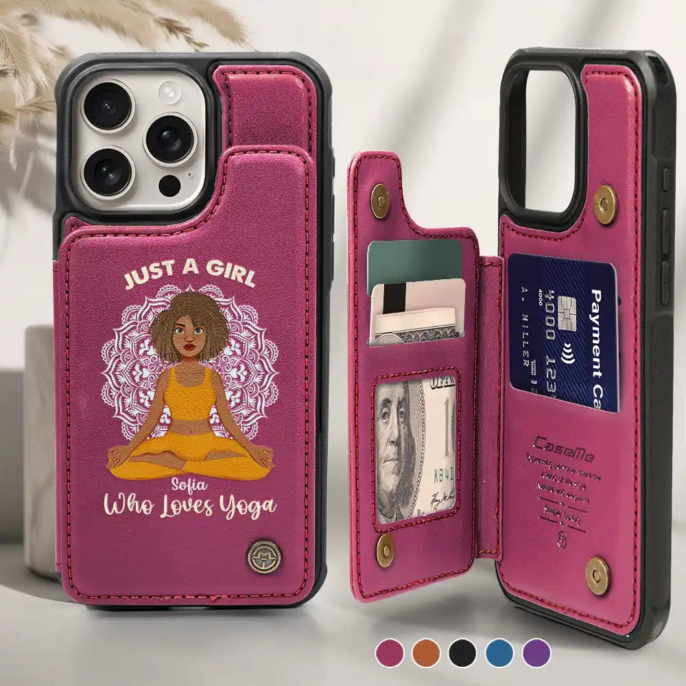 Just A Girl Who Loves Yoga - Personalized Leather Flip Wallet Phone Case