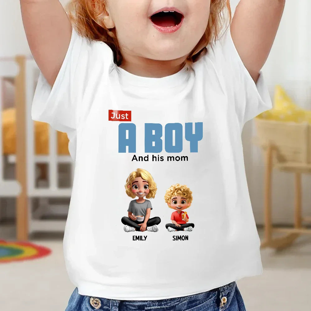 Just A Mom And Her Kids - Personalized T Shirt