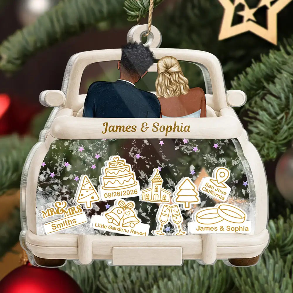 Christmas,Married Couple,Romantic,Gift For Couples,Icon - Just Married Wedding Couple - Personalized 3-Layered Acrylic Shaker Ornament
