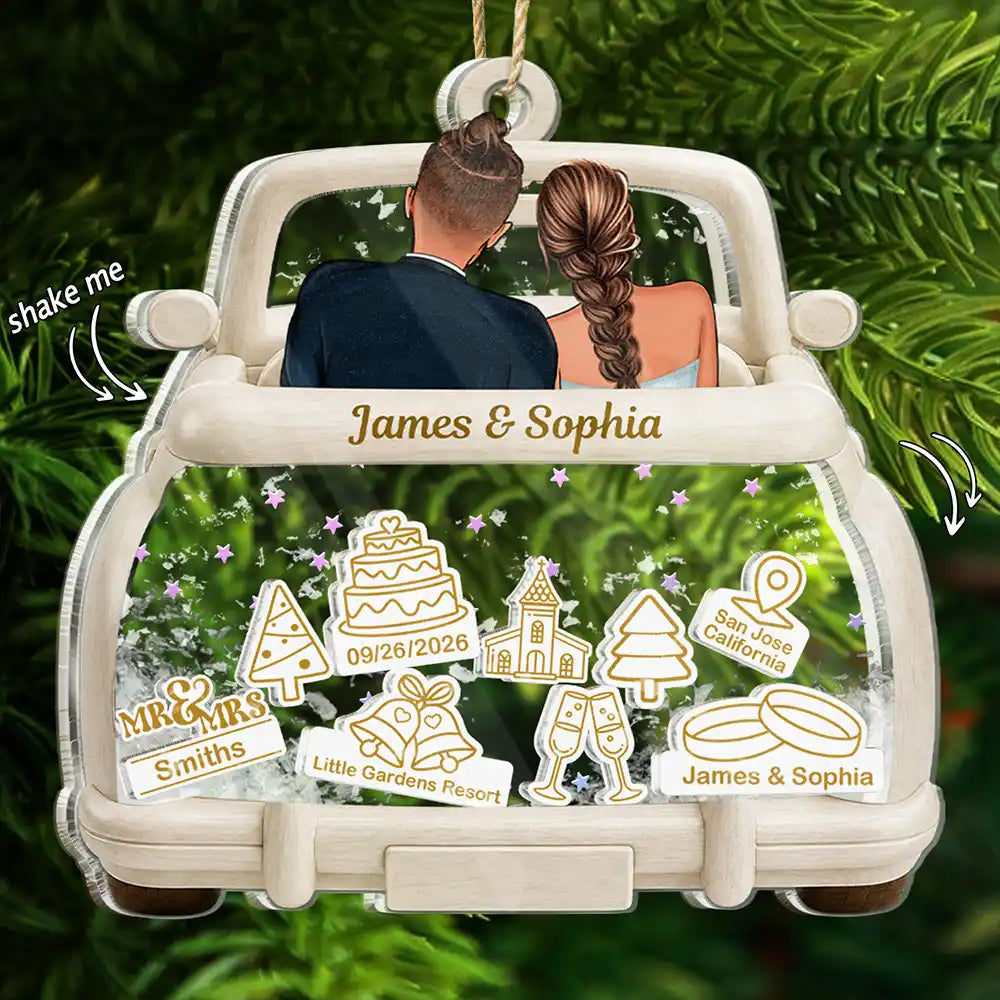 Just Married Wedding Couple - Personalized 3-Layered Acrylic Shaker Ornament