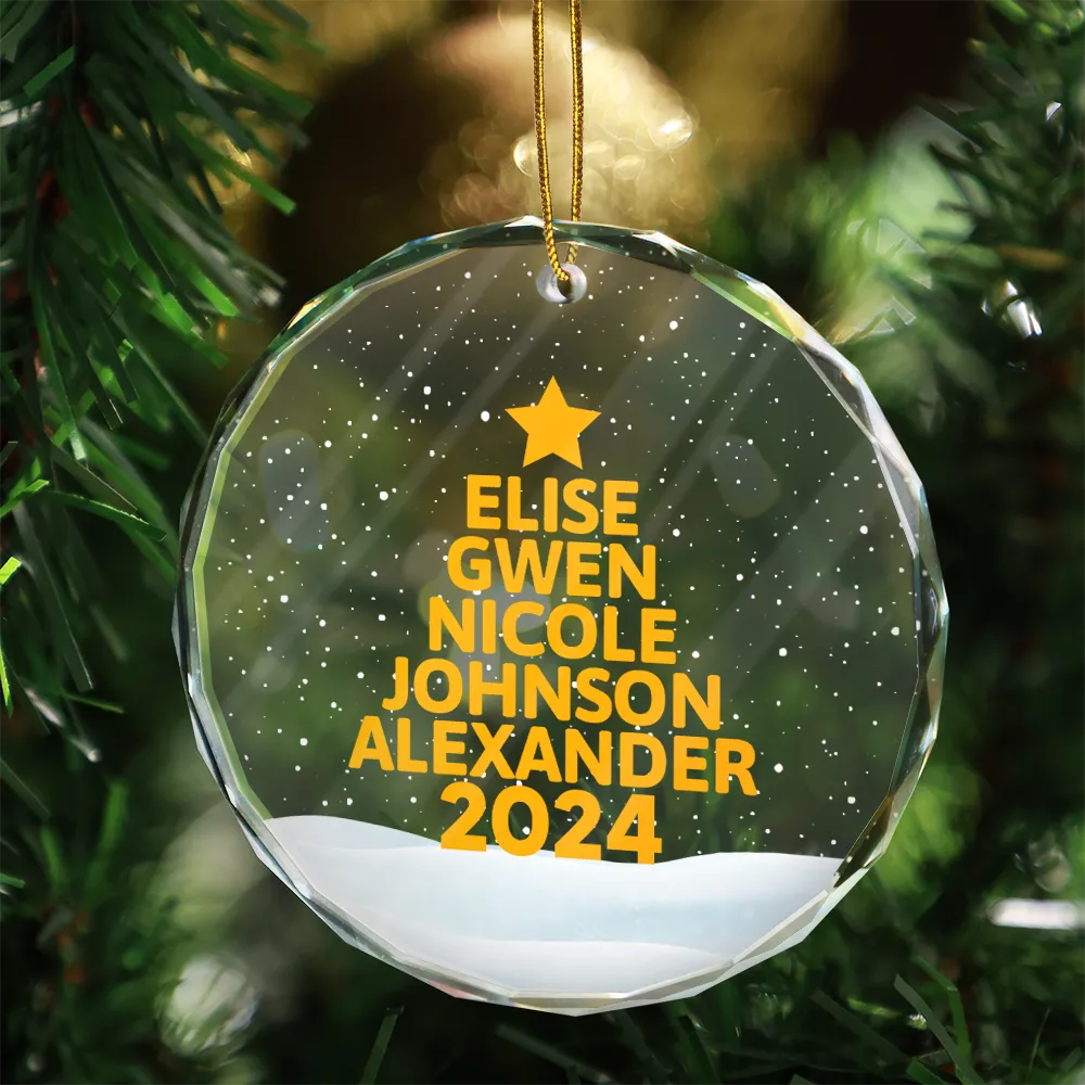 Christmas Tree Family Bestie Coworker Custom Name - Personalized Circle Glass Ornament