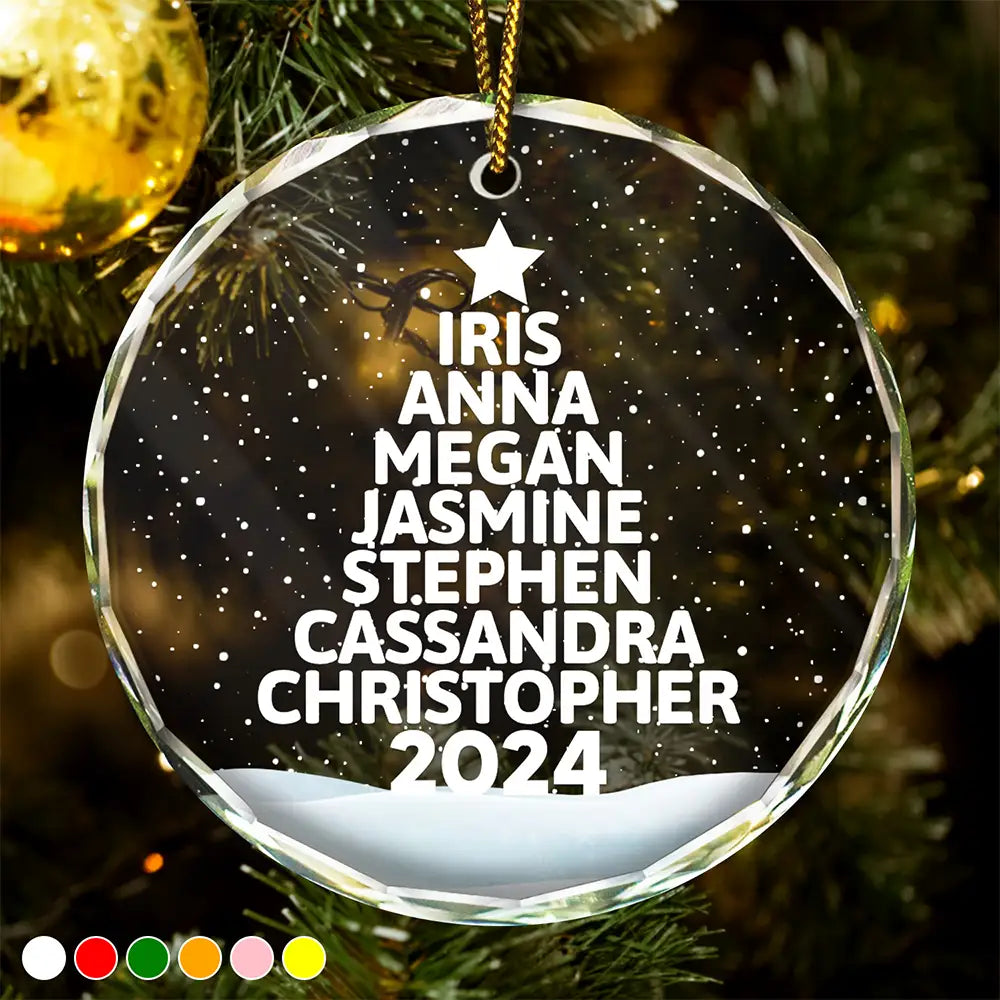 Christmas Tree Family Bestie Coworker Custom Name - Personalized Circle Glass Ornament