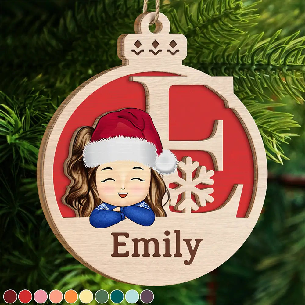 Christmas Kids Monogram - Personalized 2-Layered Wooden Ornament