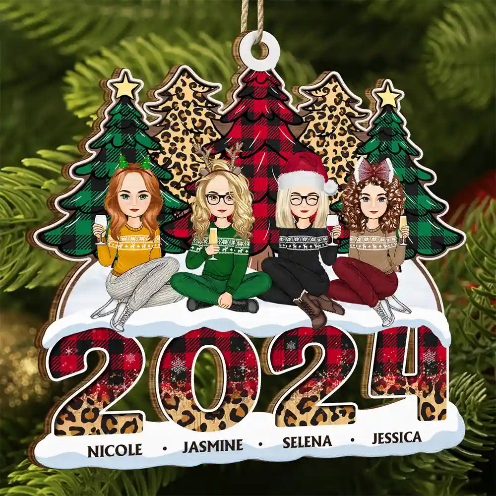 2024 Christmas Sisters Besties Forever - Personalized Wooden Cutout Ornament