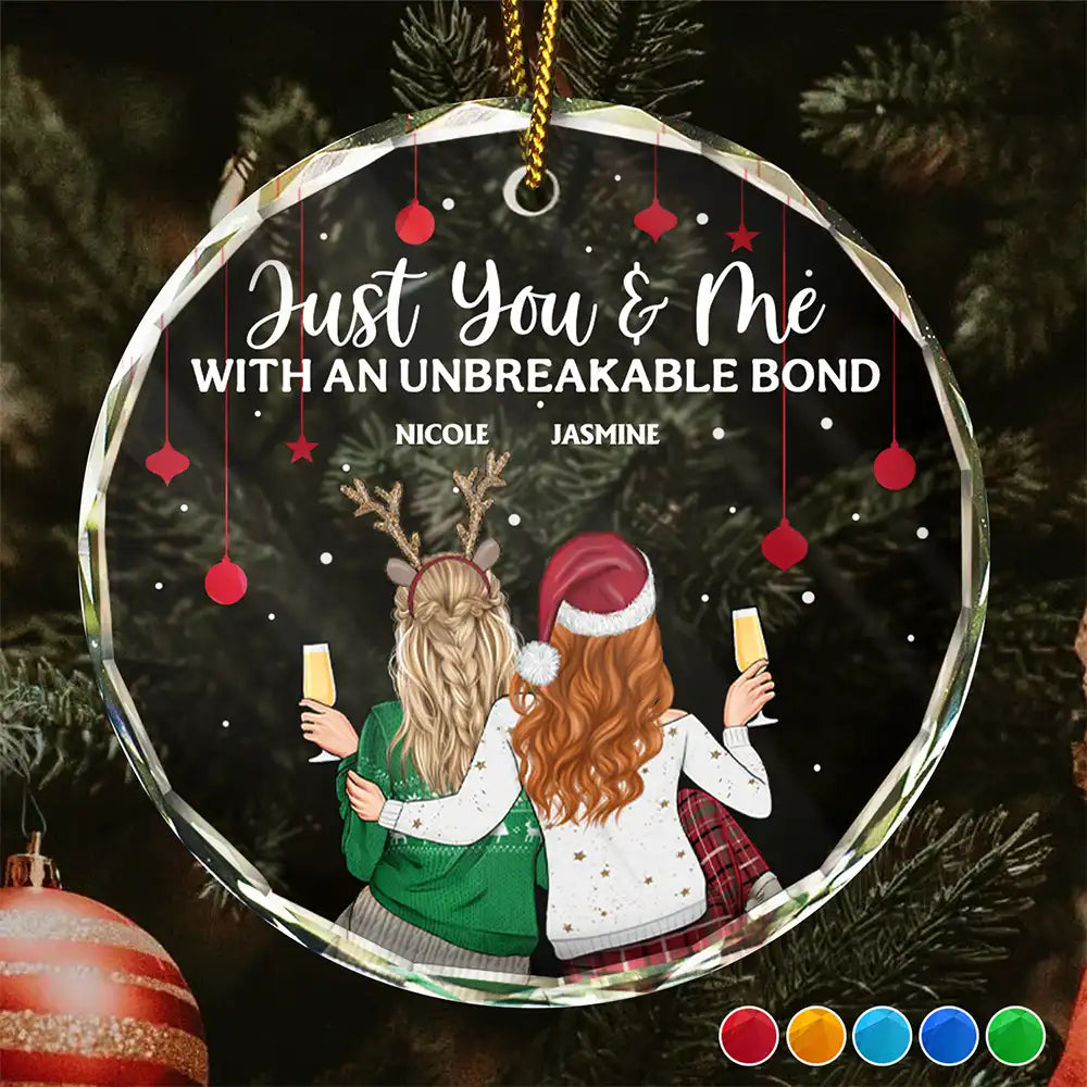 Christmas Bestie Unbreakable Bond - Personalized Circle Glass Ornament
