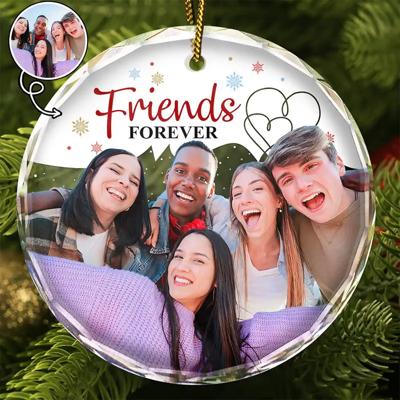 Family, Gift For Bestie, Gift For Sisters, Gift For Brothers, Gift For Sibling - Custom Photo Friends Sisters Brothers Family Forever - Personalized Circle Glass Ornament