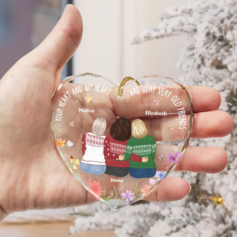 Gift For Bestie - Christmas Bestie Old Best Friends - Personalized Heart Shaped Glass Ornament
