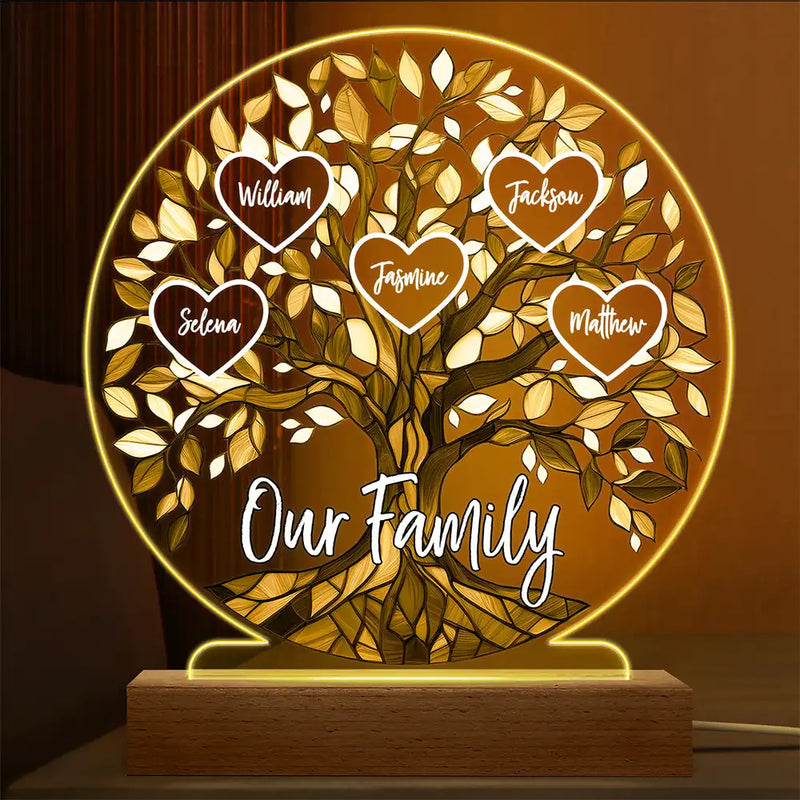 Family,Gift For Mother,Gift For Father - Loving Family Tree Unbreakable Bond - Personalized 3D Led Light Wooden Base