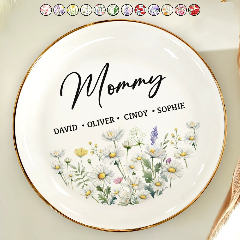 Grandma Mom Flower Field - Personalized Round Ring Dish